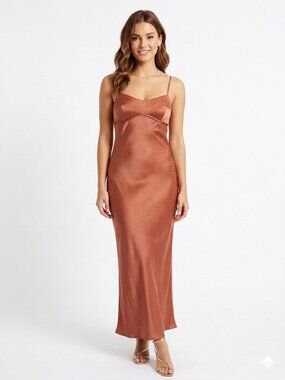*WAYF Rust Satin Slip Midi Dress Adjustable Strap Side Zip M